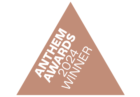 a bronze triangle with the rods "Anthem Awards 2024 winner"