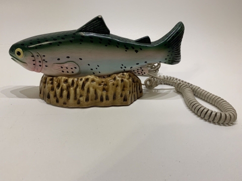 old fashioned telephone shaped like a trout