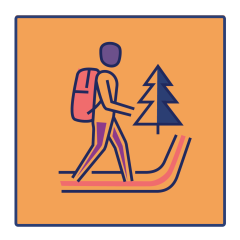 Colorful icon of a person hiking
