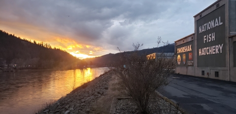 Dworshak National Fish Hatchery on the Clearwater, sunset after a storm.