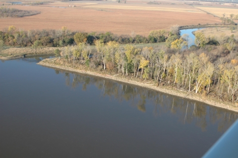 An aerial view of Boyer Chute and the Missouri River.