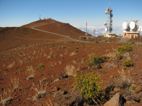 Communication towers at the top of Skyline Dr., near the 10,000 ft. summit of Haleakala, Maui