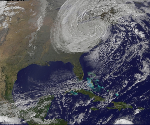 GOES satellite image of Hurricane Sandy