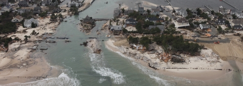 Oblique aerial image of Mantoloking New Jersey after Hurricane Sandy