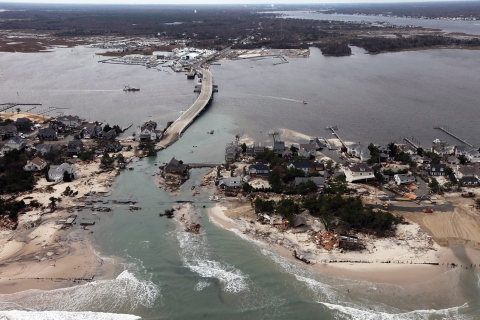 Aerial view of damages left by Hurricane Sandy. 