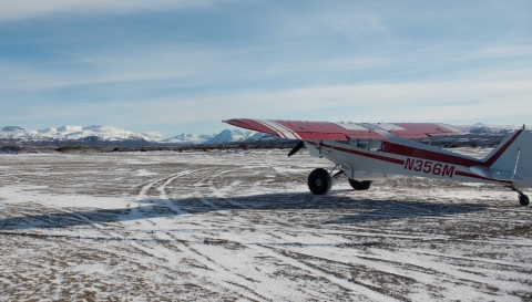 Plane on snowy runway