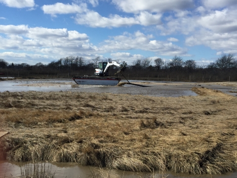 Backhoe digging in marsh Wertheim NWR 2016