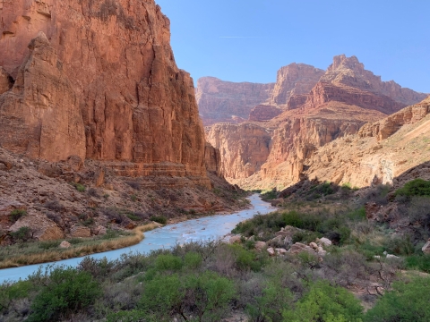 A view of the Little Colorado River winding between high canyon walls.