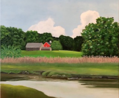 Image of farmhouse with water and grasses