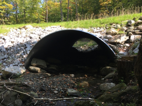 Rocky stream going under small tunnel