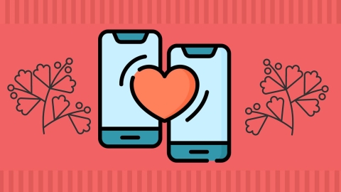 two iphones with a heart connecting them and sagebrush plants on either side