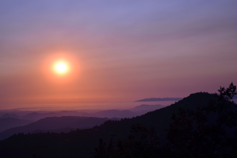 View of sunset showing pinkish purple skies from the San Bernardino mountains