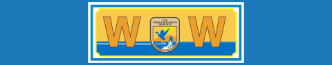 A blue background with the FWS logo centered in the middle. The logo reads WoW - but the 'o' is replaced by the USFWS logo. WoW stands for Women of Wildlife.