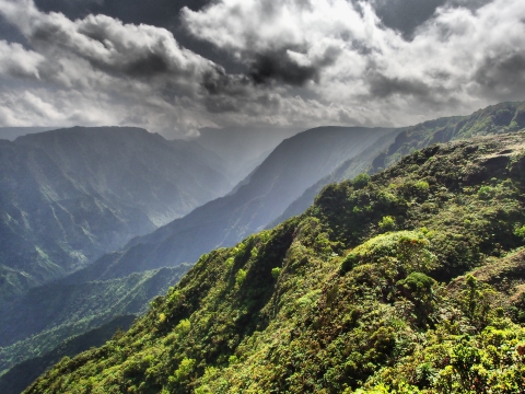 Tall mountain slopes on the island of Kauaʻi. 