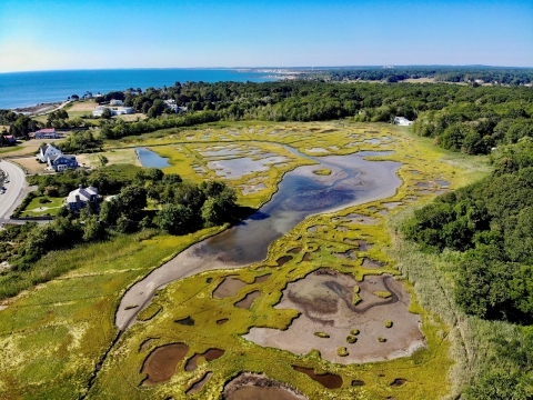 Aerial view of Rye, New Hampshire tidal marsh