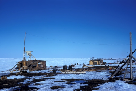 Structures in snow covered field
