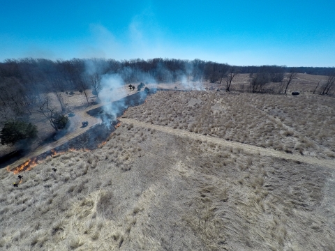 Aerial view of prescribed burn taken by drone at National Conservation Training Center