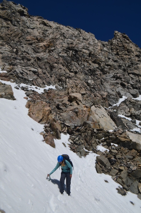 Kari Cieszkiewicz hiking the snowy slopes at National Elk Refuge. Kari is an education and outreach coordinator at the refuge.