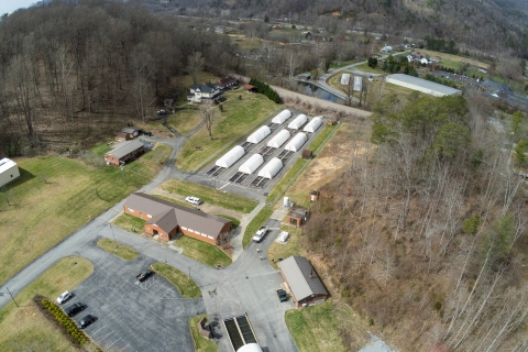 Aerial shot taken by drone of Erwin National Fish Hatchery