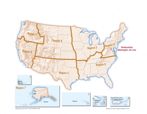 Map showing regional boundaries of the U.S. Fish and Wildlife Service.
