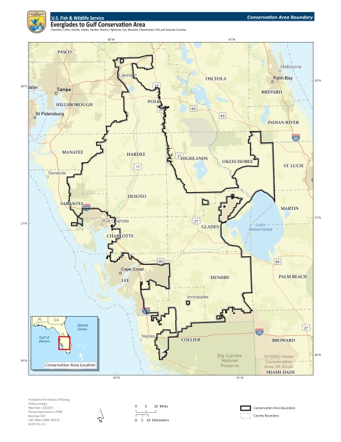 Everglades to Gulf Conservation Area boundary map.