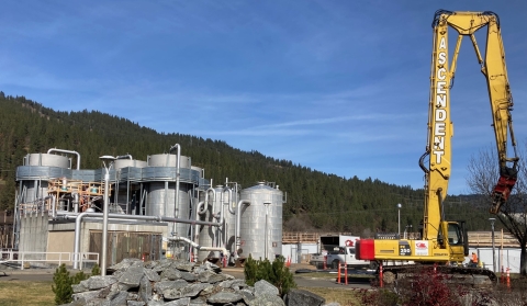 construction equipment and and large metal silos 