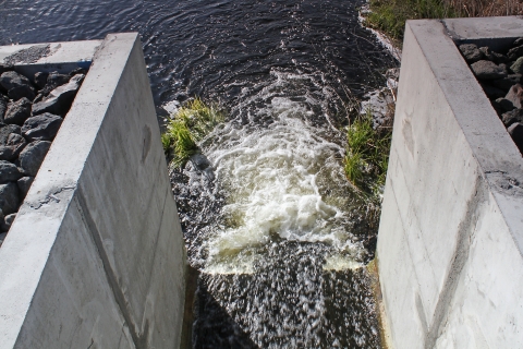 Water flowing out of a concrete water control structure