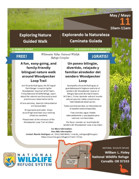 Exploring Nature Bilingual Guided Walk Event Flyer - English and Spanish