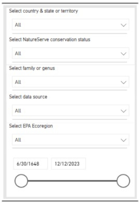 A list of drop-down filters.