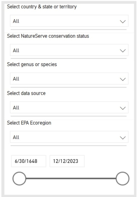 List of drop-down filter options
