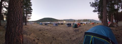 a landscape covered in tents