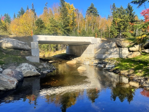 Newly constructed concrete bridge over small tributary Otter Brook in the Kennebago watershed
