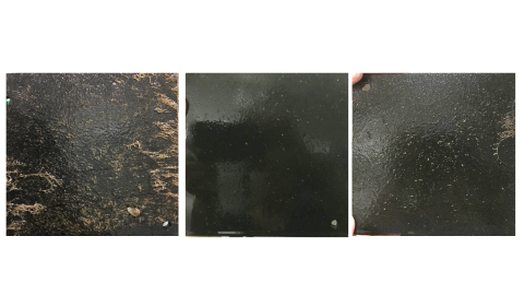 Three side by side dark plates