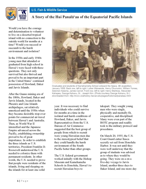 Fact sheet of Hui Panalā‘au of the Equatorial Pacific Islands