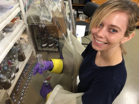 An individual working with samples in a lab