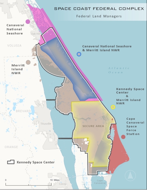 Map shows the Space Coast Federal Complex.