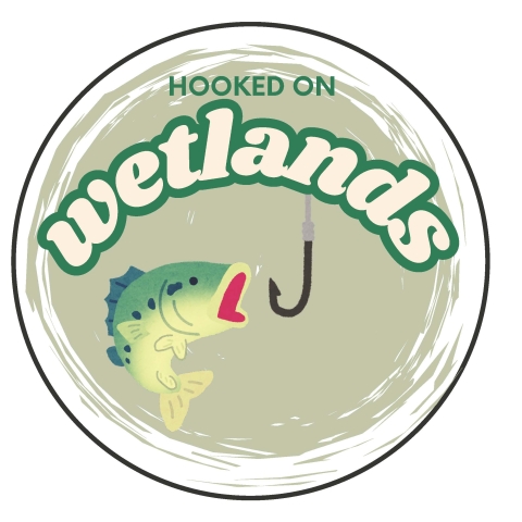Hooked on Wetlands text with fish and hook