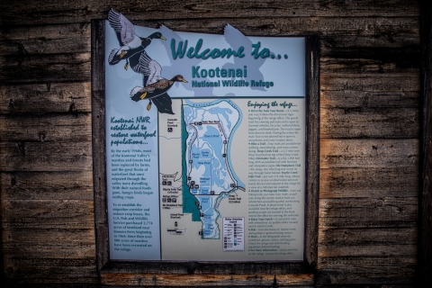 A small map inset as part of an interpretive panel helps orient visitors to Kootenai NWR