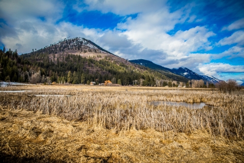 The refuge headquarters and education barn sits at the base of the Selkirk mountains