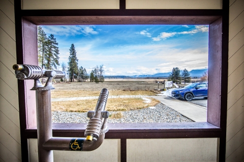 Spotting scopes look out on a wetland at Kootenai NWR