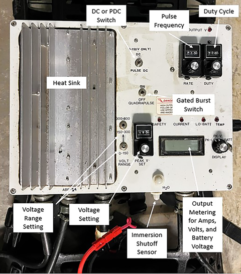 Control box with labeled controls and other features