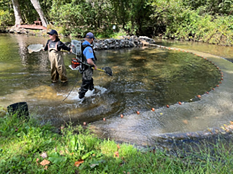 Block nets are used to prevent fish movement out of the sampling site. 