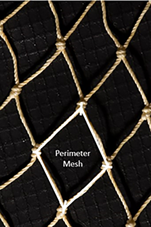 Perimeter mesh measurement indicated on a section of netting.