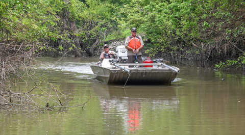 The push trawl is fully deployed, and the sampling pass has begun.