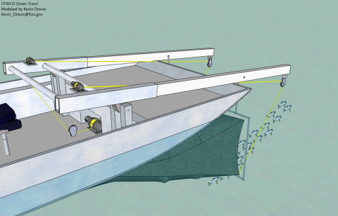 Drawing of non-electrified Dozer Trawl in sampling operation