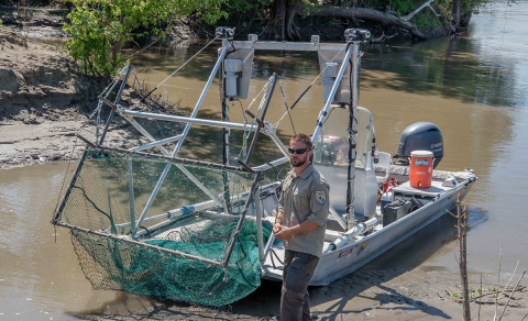 Push trawl (“Dozer Trawl”) showing superstructure and trawl netting 