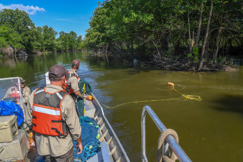 The buoy is deployed initially off the stern