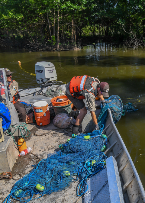 The cod end follows overboard.