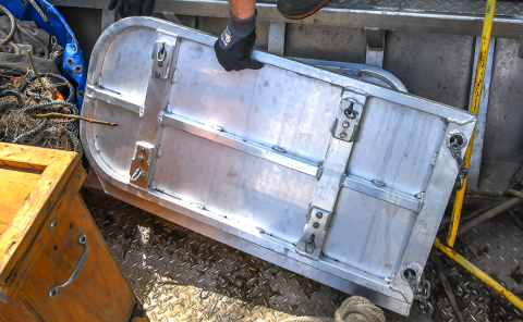 One of the Otter boards positioned to be tied to the Warps and trawl Sweeps