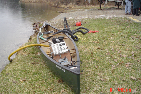 Deep-water larval lamprey canoe system powered by a backpack electrofisher.